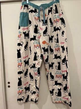 Lazy One Cream Cat Nap Pajama Pants with Teal Waistband